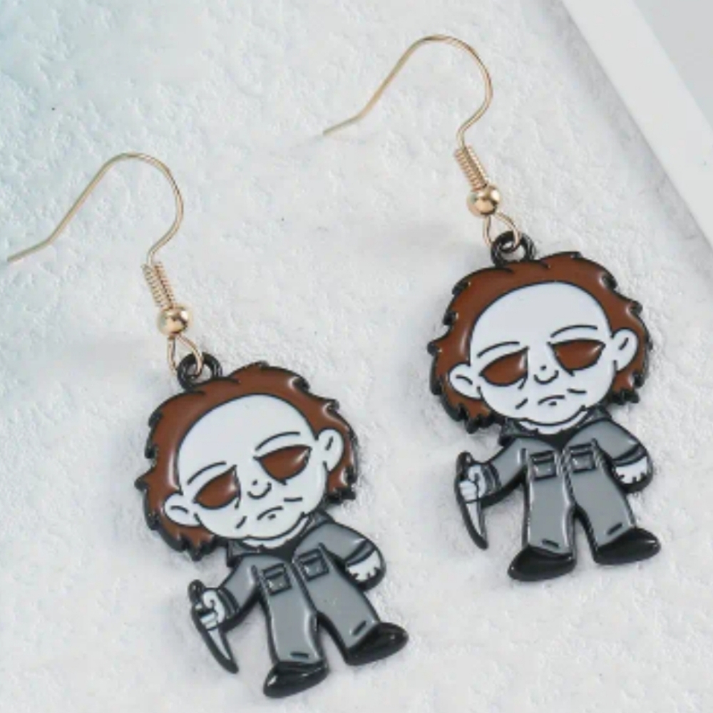 Michael Myers Metal Enamel Dangle Earrings, Halloween Movies, Zinc Alloy